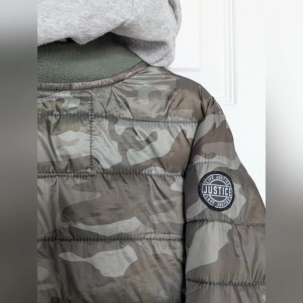 Justice Girls (Size 8)Camouflage Puffer Jacket w/Jersey Hood & Full Zipper Front